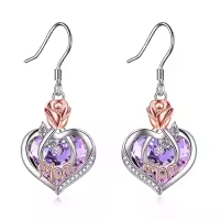 TOUPOP 925 Sterling Silver Crystal Rose Heart Drop Earrings-style_name:06 Jun-Mom Earrings with Heart Crystal