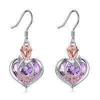 wholesale Christmas Gifts For Mom Mom Earrings With Rose Flower Love Heart 925 Sterling Silver Crystal Dangle Drop Hook Earrings Jewelry -style_name:06 Jun-Mom Earrings with Heart Crystal