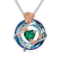 wholesale TOUPOP Birthstone Necklace For Women 925 Sterling Silver Rose Flower Pendant Blue Circle Crystal Jewelry Birthday Gifts -color_name:05-May-Emerald