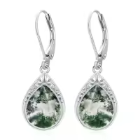 TOUPOP Sterling Silver Celtic Filigree Teardrop Leverback Earrings-color_name:Moss Agate
