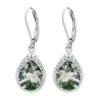 wholesale Teardrop Earrings For Women Celtic Filigree Drop Earrings Sterling Silver Leverback Jewelry Christmas Gifts For Women Mom -color_name:Moss Agate