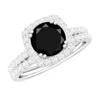 TOUPOP Sterling Silver Agate Moissanite Black Onyx Wedding Ring Set-style_name:C Black Onyx Moissanite Ring