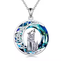 TOUPOP Sterling Silver Crystal Wolf Necklace Jewelry For Women Gifts-style_name:One Wolf