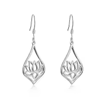 TOUPOP Sterling Silver Stone Flower Dangle Drop Leverback Earrings-style_name:02-Lotus