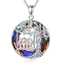 wholesale TOUPOP Sister Christmas Gifts From Sister Tree Of Life Sisters Necklace 925 Sterling Silver Crystal Jewelry Birthday Gifts For Women Friends Friendship -color_name:4 Sisters-Volcano Crystal