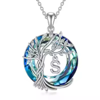 TOUPOP Sterling Silver Crystal Tree Of Life Letter Pendant Necklace-style_name:Tree of Life S Initial