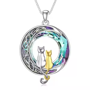 2 Cats(Silver and Yellow Gold)-Purple Crystal-02-B
