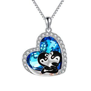 Penguin Necklace with Blue Heart Crystal-2