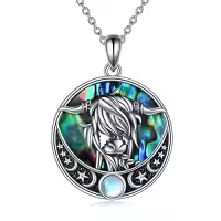 TOUPOP Sterling Silver & Stone Penguin/Turtle/Phoenix/Fox Necklace-style_name:H00-Highland Cow Necklace