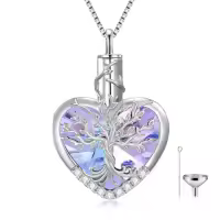 TOUPOP Sterling Silver Tree Of Life Heart Urn Necklace For Ashes Memorial Jewelry-style_name:Purple Crystal Tree of Life Urn