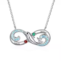 TOUPOP Sterling Silver Birthstones Personalized Infinity Dolphin Necklace-style_name:2 Names