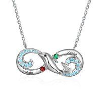 wholesale TOUPOP Personalized Infinity Dolphin Necklace 925 Sterling Silver Customized 2-4 Names Birthstones Pendant Jewelry Christmas Birthday Gifts For Women Her -style_name:2 Names