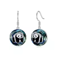 TOUPOP Sterling Silver Blue Crystal Animals Dangle Drop Earrings-style_name:Panda earrings