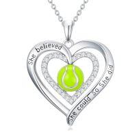 wholesale Sports Necklace For Women 925 Sterling Silver Cross Football/soccer/softball/volleyball Necklace Pendant Sports Jewelry Christmas Gifts For Women -style_name:2-Tennis