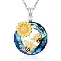 wholesale TOUPOP Butterfly/dragonfly/bee Necklace For Women 925 Sterling Silver Blue Crystal Honeybee Pendant Cute Animal Flower Jewelry Birthday Gift For Her Wife -style_name:Bee