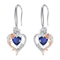 wholesale TOUPOP Rose Heart Birthstone Earrings 925 Sterling Silver Butterfly Earrings Love Jewelry Anniversary Birthday Christmas Gifts For Women Wife Her -color_name:09-September-Sapphire