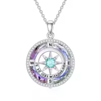 TOUPOP Sterling Silver Crystal Birthstone Compass I'd Be Lost Without You Pendant Necklace-color_name:B-Purple Circle Crystal-12-Dec-Blue Topaz