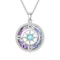 wholesale TOUPOP Birthstone Necklace Sterling Silver I'd Be Lost Without You Compass Pendant Necklaces With Crystal Women Birthday Anniversary Christmas Jewelry Gifts For Her Wife Grilfriend Mom Daughter -color_name:B-Purple Circle Crystal-12-Dec-Blue Topaz