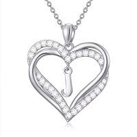 wholesale TOUPOP Heart Initial Necklace 925 Sterling Silver Initial A-z Letter Pendant Necklace Double Heart Jewelry Anniversary Birthday Christmas Gifts For Women Her Wife Girlfriend -style_name:Heart Initial J