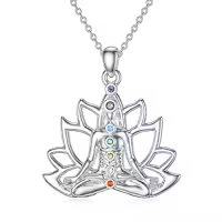 TOUPOP Sterling Silver Evil Eye Necklace Lotus Chakra Pendant Celtic Jewelry-style_name:7 Chakra