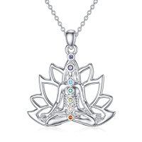 wholesale Hamsa Evil Eye Necklace Lotus Chakra Pendant 925 Sterling Silver Celtic Jewelry Gifts For Women Men 18+2 Inch -style_name:7 Chakra