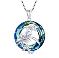 TOUPOP Sterling Silver Crystal Birth Flower Pendant Necklace-style_name:5-May-Lily-Circle Crystal