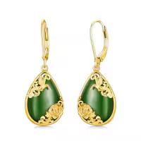 TOUPOP 14K Gold Plated Sterling Silver Round Natural Jade Earrings-style_name:D-Hummingbird-Gold