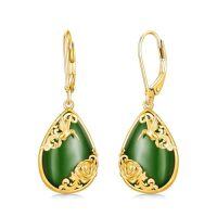 wholesale Natural Jade Earrings For Women 14k Gold Plated Sterling Silver Round Jade Jewelry Birthday Christmas Gifts For Women Mom Her -style_name:D-Hummingbird-Gold