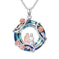 wholesale TOUPOP Sister Christmas Gifts From Sister 925 Sterling Silver 2 To 5 Sisters Necklace Rose Flower Pendant Crystal Jewelry Birthday Gifts For Women Best Friend -color_name:Blue-2 Sisters