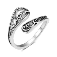 TOUPOP Sterling Silver Adjustable Thumb Spoon Rings Boho Antique Jewelry-style_name:11-Dolphin