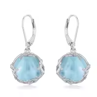 TOUPOP Sterling Silver Round Gemstone Filigree Bohemian Dangle Drop Earrings-color_name:Larimar