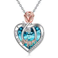 wholesale TOUPOP Christmas Gifts For Mom Grandma Nana 925 Sterling Silver I Love You Necklace Rose Flower Love Heart With Crystal Jewelry For Women -color_name:12 Dec-Mom Necklace with Heart Crystal