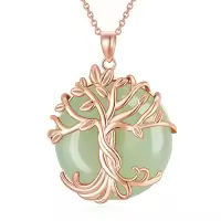 TOUPOP 14K Gold Plated Sterling Silver Jade Tree Of Life Necklace-style_name:1A-Tree of Life-Rose Gold-Jade