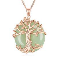 wholesale Gifts For Women Tree Of Life Necklace 14k Gold Plated Sterling Silver Round Jade Jewelry For Women Mom Sister Birthday Christmas Gifts -style_name:1A-Tree of Life-Rose Gold-Jade
