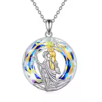 TOUPOP 925 Sterling Silver Guardian Necklace For Women Men-color_name:St Christopher-Aurore Boreale Circle Crystal