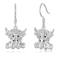 TOUPOP Sterling Silver Lotus Axolotl Hummingbird Sea Turtle Dangle Drop Earrings-style_name:Highland Cow Earrings