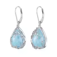 TOUPOP Sterling Silver Gemstone Celtic Filigree Teardrop Dangle Earrings-color_name:Larimar
