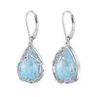 wholesale Celtic Filigree Earrings 925 Sterling Silver Teardrop Gemstone Dangle Earrings Fine Jewelry Birthday Christmas Gifts For Women -color_name:Larimar