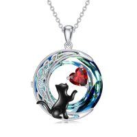wholesale TOUPOP Cat Gifts For Cats Lovers 925 Sterling Silver Black Cat Necklace Celtic Moon Birthstone Jewelry For Women Christmas Birthday Gifts For Her -color_name:01-January-Garnet