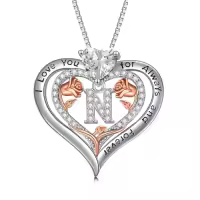 TOUPOP Sterling Silver & Rose A-Z Initial Pendant Necklace-style_name:Letter N