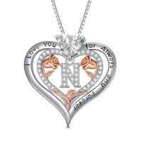 wholesale TOUPOP Christmas Gifts For Women,s925 Sterling Silver Heart Rose A To Z Initial Letter Pendant Necklace With Forever Love Heart Jewelry Valentien Mothers Day Birthday Gifts For Her Wife Mom Sister Girlfriend -style_name:Letter N
