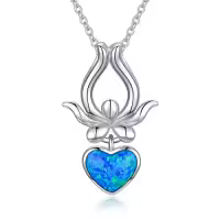 TOUPOP Sterling Silver Necklace Letter Turtle Compass Anchor Mom Pineapple Butterfly Shark Tooth Lotus Jewelry Gift-color_name:Lotus with opal