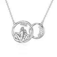 TOUPOP 925 Sterling Silver Crystal Love Pendant Necklace For Women-color_name:Mother and Daughter