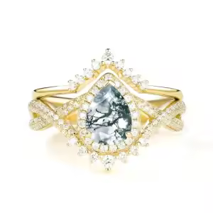 H Moss Agate Gold Ring
