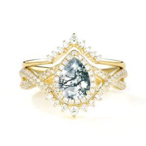 H Moss Agate Gold Ring