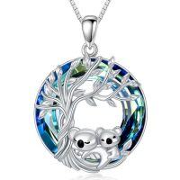 wholesale TOUPOP Tree Of Life 2 Animal Necklace For Women 925 Sterling Silver Cat/koala/sloth/cardinal/highland Cow Pendant Jewelry Blue Crystal Birthday Christmas Gifts For Women Mom Daughter Sister -style_name:Koala