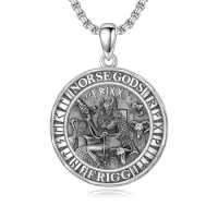 TOUPOP 925 Sterling Silver Zircon Norse Viking Necklace For Men Gifts-style_name:D02-Viking Frigg
