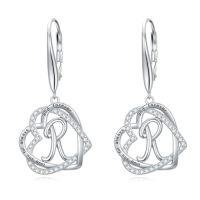 wholesale TOUPOP Gifts For Women Heart Initial Earrings 925 Sterling Silver Double Heart Dangle Earrings Birthday Jewelry Birthday Christmas Gifts For Her Wife Girlfriend -style_name:Initial R