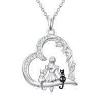 wholesale Cat Gifts For Women 925 Sterling Silver Heart Moon Cat Necklace Pendant Women Jewelry Halloween Christmas Gifts -style_name:10-Cat Necklace