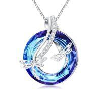 wholesale TOUPOP Butterfly/dragonfly/bee Necklace For Women 925 Sterling Silver Blue Crystal Honeybee Pendant Cute Animal Flower Jewelry Birthday Gift For Her Wife -style_name:Dragonfly